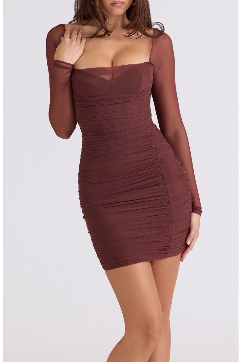 Anouk Long Sleeve Mesh Body-Con Minidress, Alternate, color, MOCHA