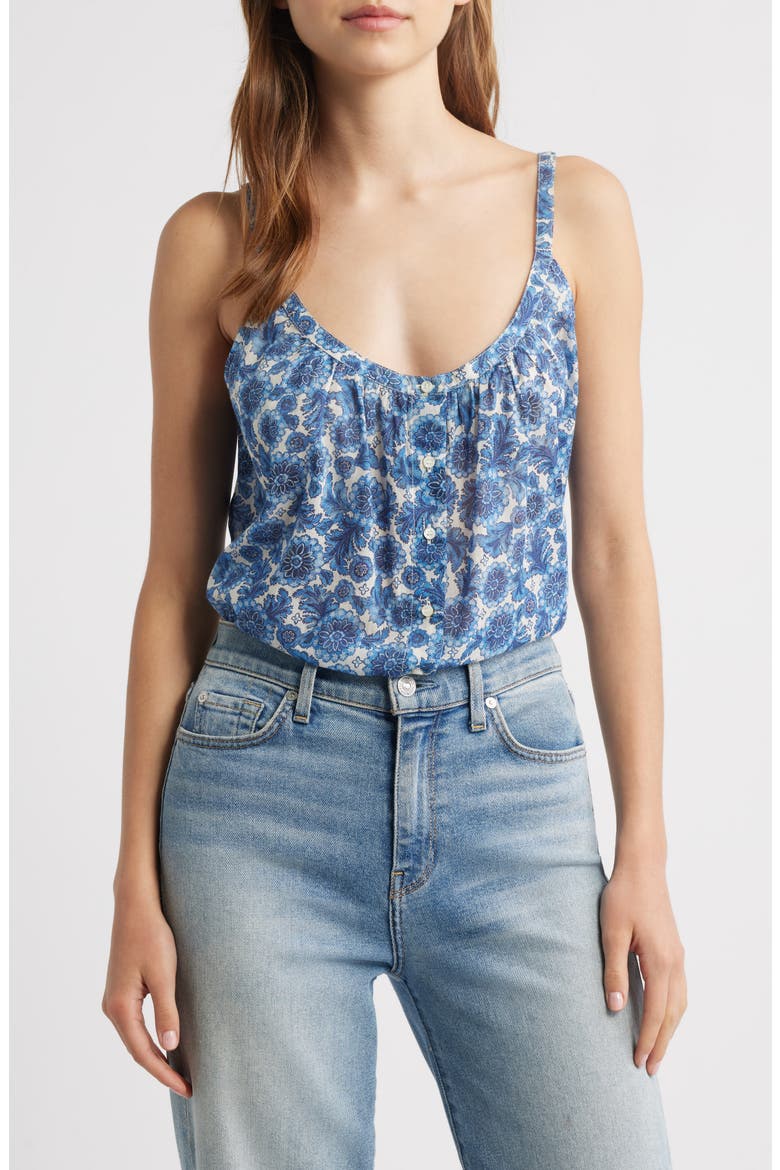 Nalina Front Button Organic Cotton Tank, Main, color, BLEU SOLEIL FLEURIT