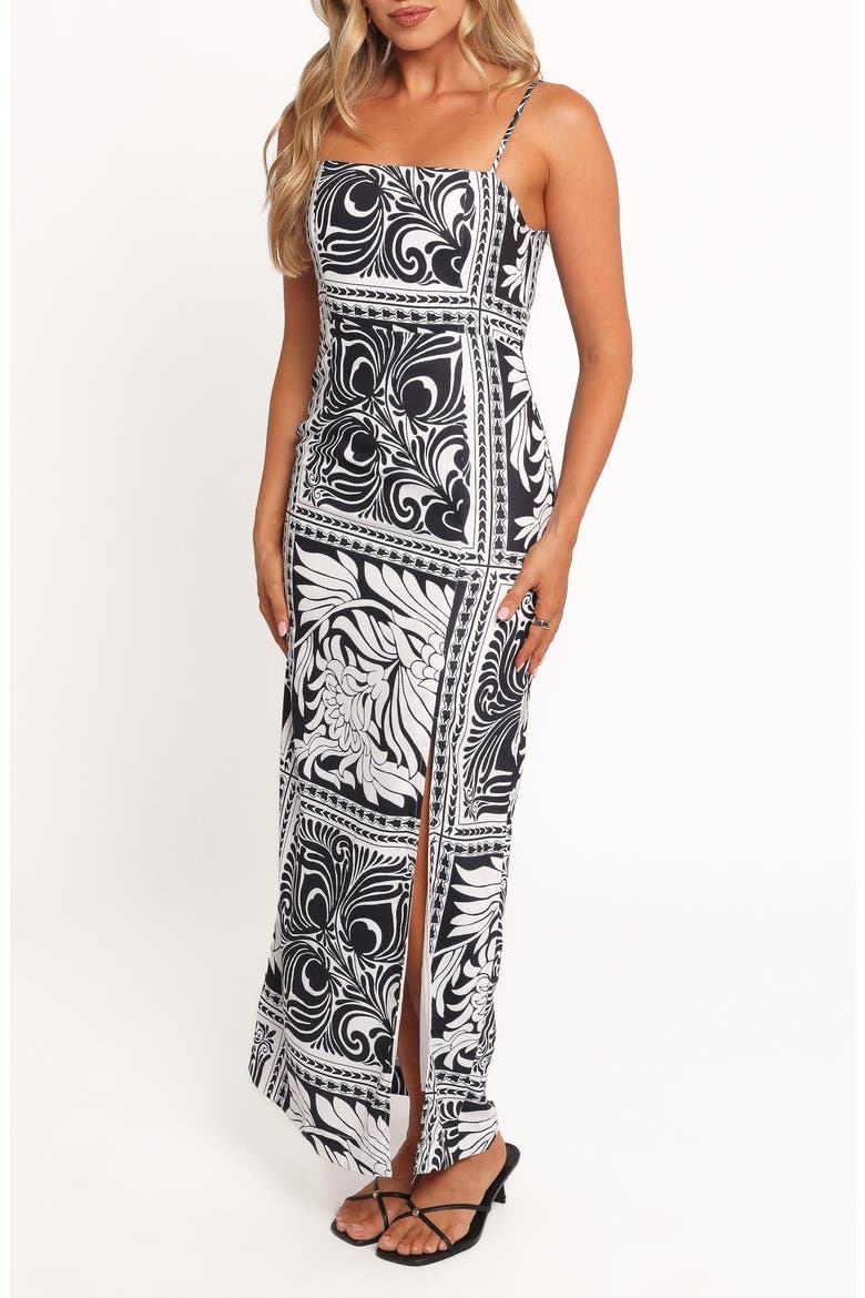 Riley Printed Linen Blend Midi Sundress, Alternate, color, BLACK