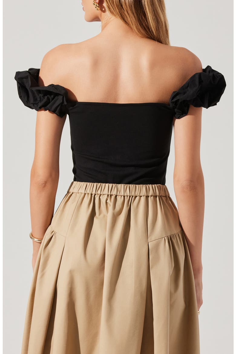 Hoda Mixed Media Off the Shoulder top, Alternate, color, BLACK