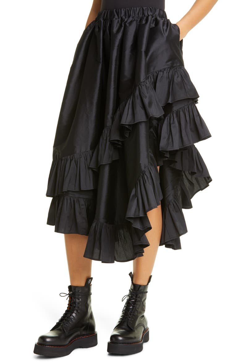Asymmetrical Taffeta Ruffle Skirt, Alternate, color, BLACK
