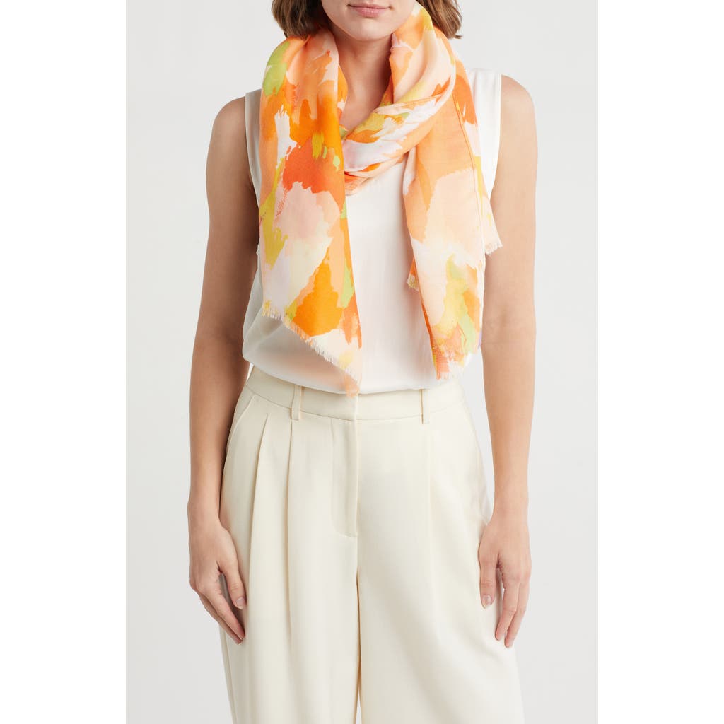 Area Stars Abstract Paint Brush Print Scarf In Orange