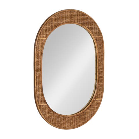 Oval wood and Rattan Framed Wall Mirror, Natural