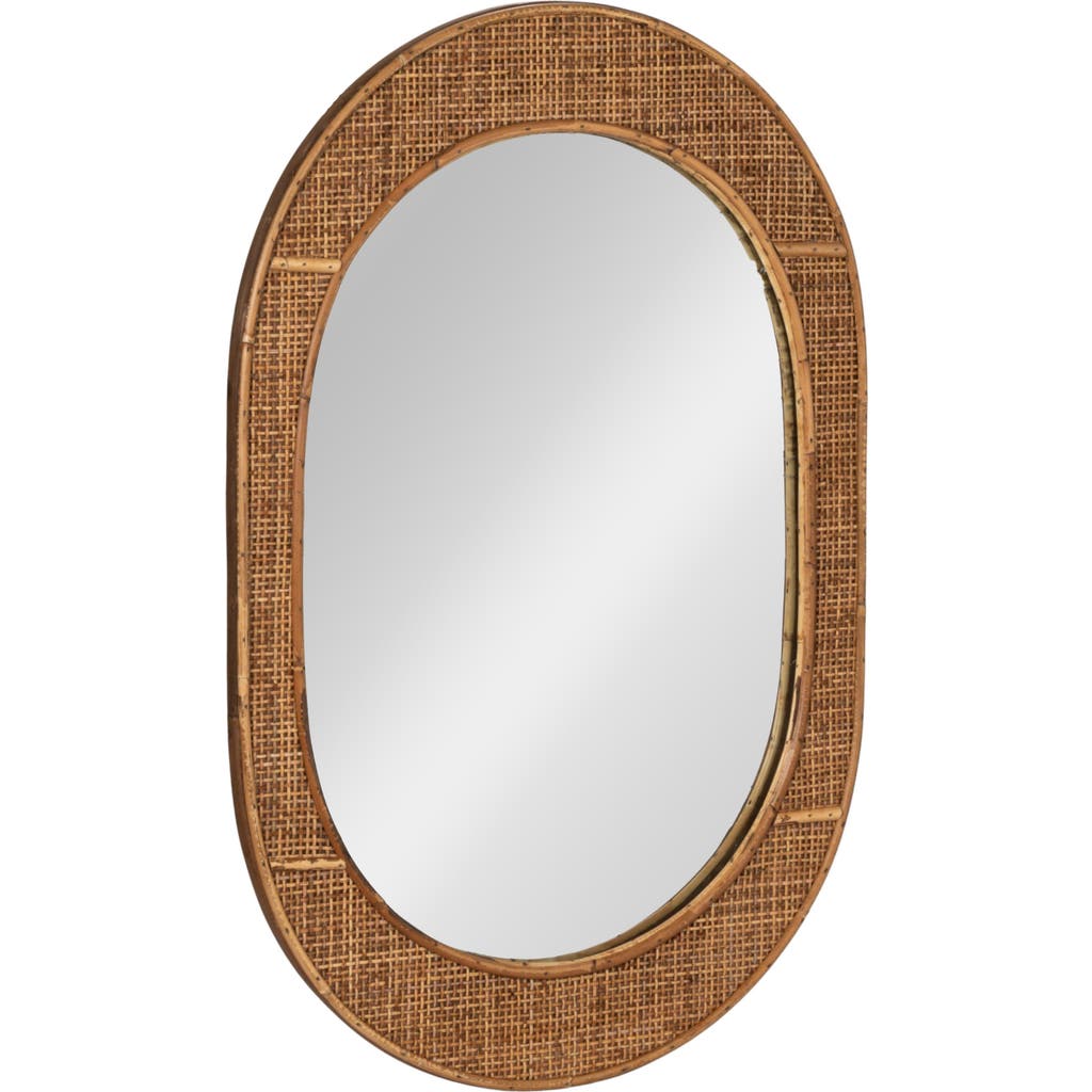 Storied Home Oval Wood And Rattan Framed Wall Mirror, Natural In Brown