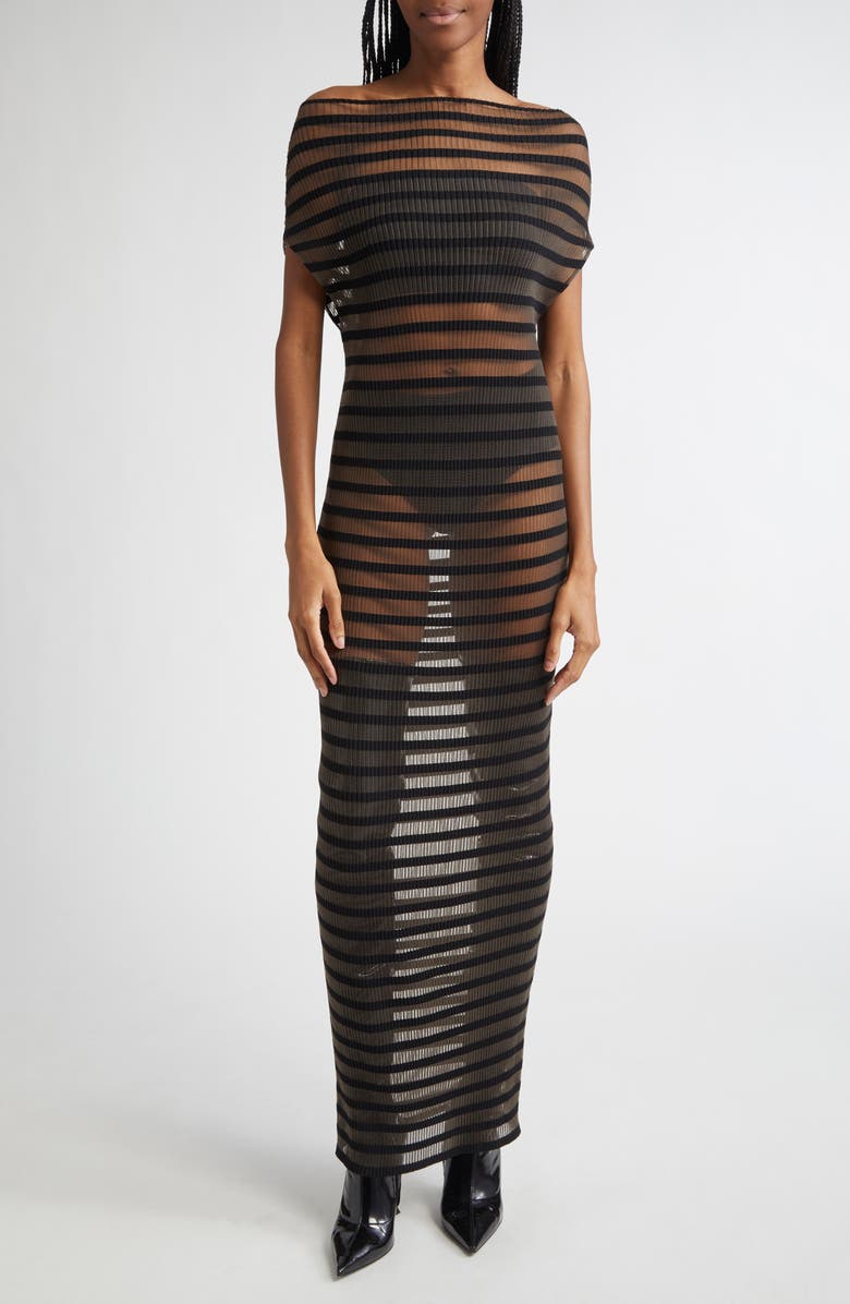 Jean Paul Gaultier Stripe Semisheer Cowl Neck Sleeveless Dress, Main, color, 