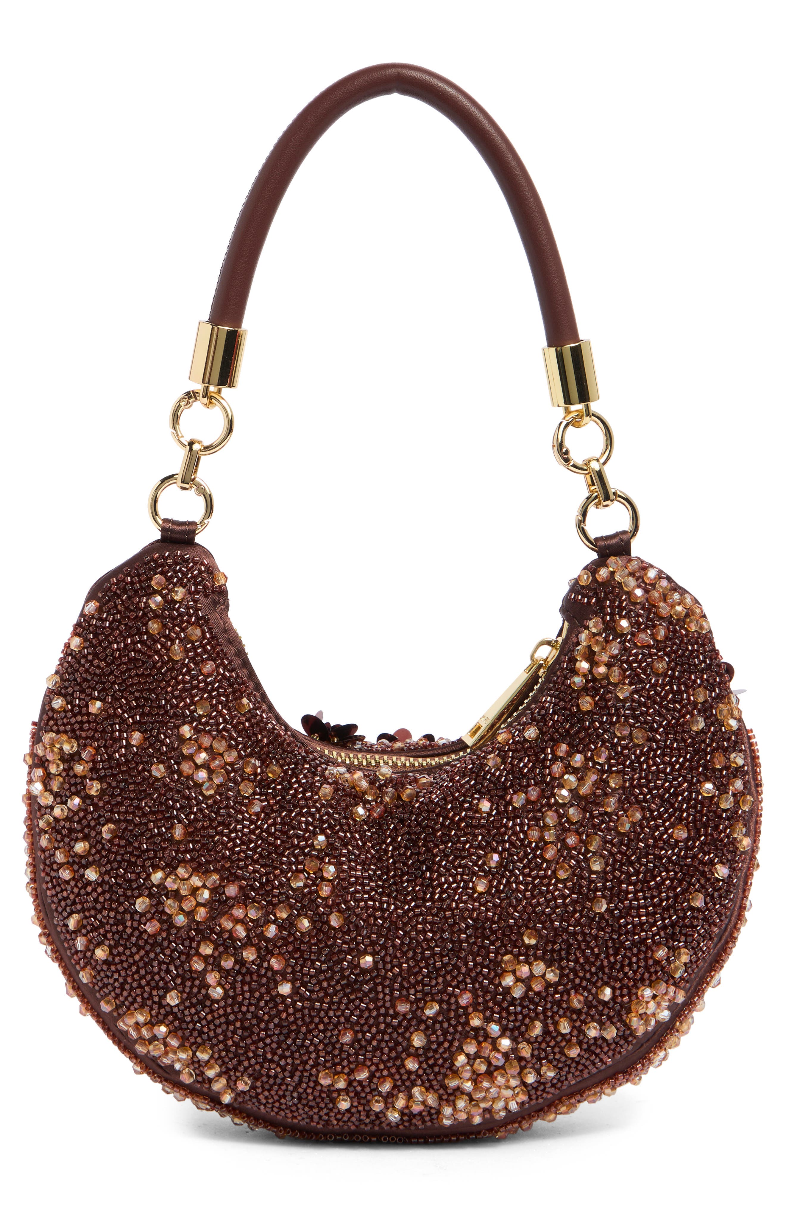 Livia Beaded Floral Shoulder Bag, Alternate, color, BROWN
