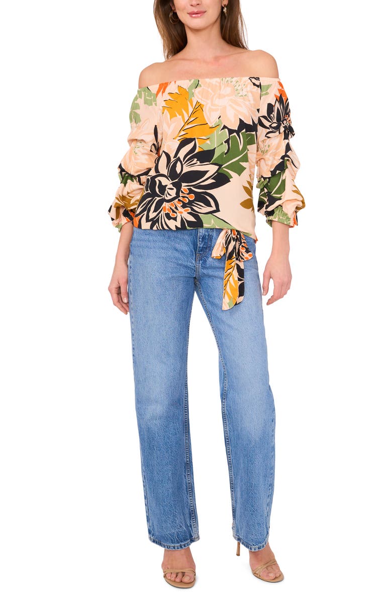 Vince Camuto Floral Off the Shoulder Bubble Sleeve Top, Alternate, color, Multi