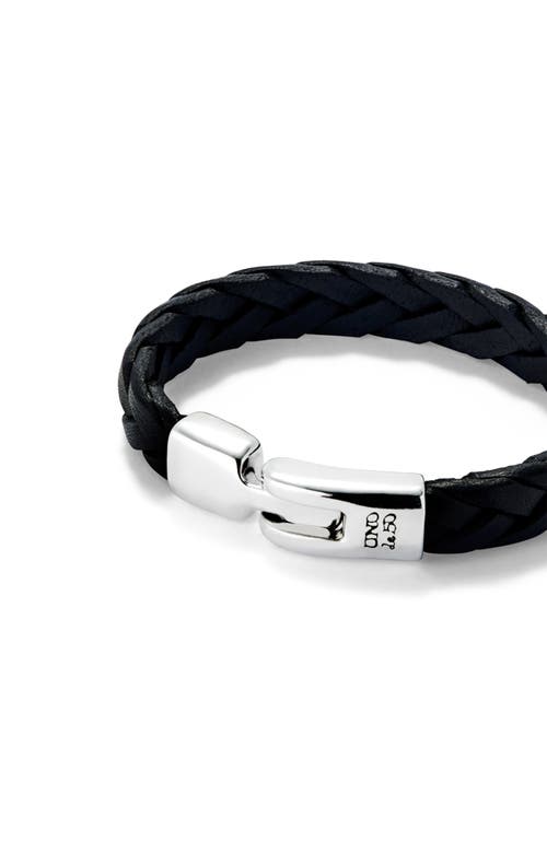 Unode50 Leather Braided Bracelet With Sterling Silver-plated Clasp In Black