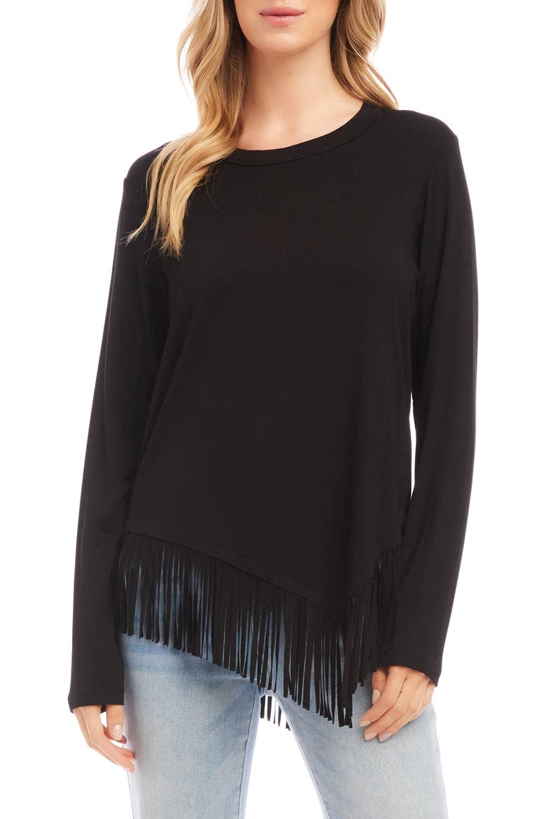 Asymmetric Fringe Jersey Top, Main, color, BLACK