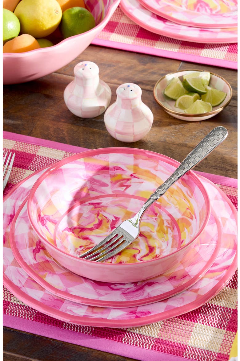 Set of 4 Pink Marble Check Small Melamine Bowls, Alternate, color, PINK