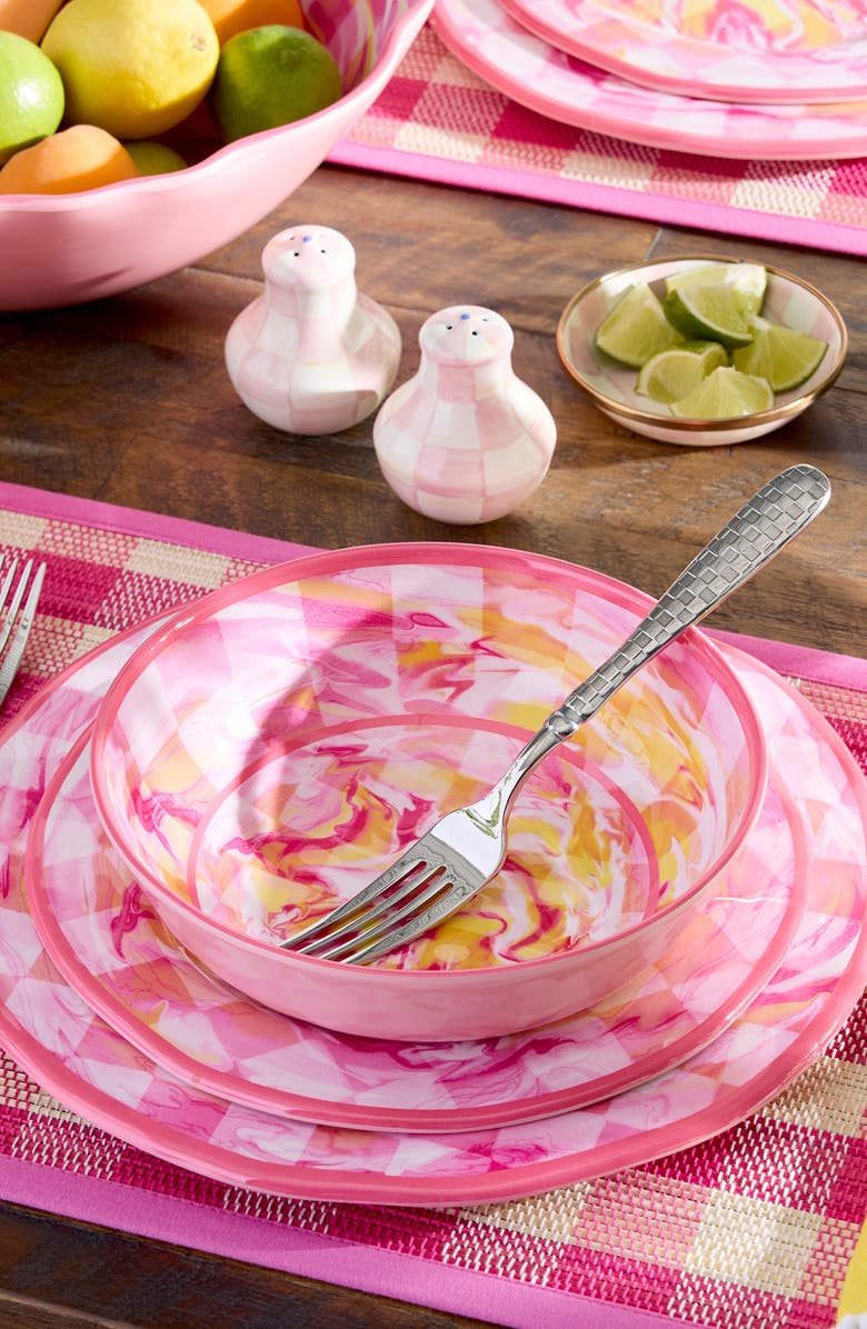 MACKENZIE CHILDS Set of 4 Pink Marble Check Small Melamine Bowls, Alternate, color, Pink