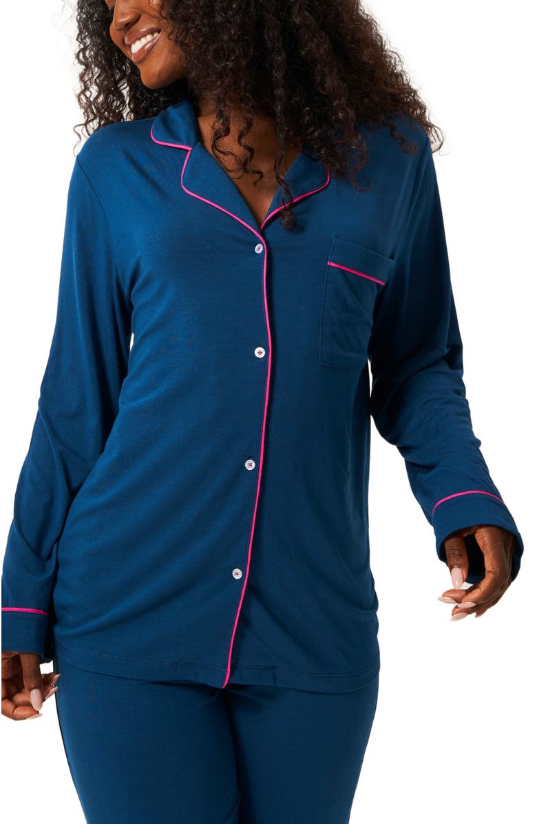 Stripe & Stare Long Pyjama Set, Alternate, color, Midnight & Raspberry