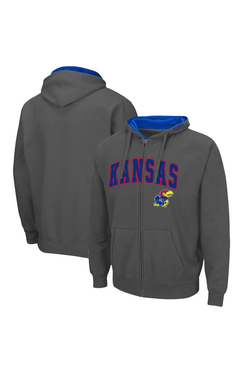 COLOSSEUM Men's Colosseum Charcoal Kansas Jayhawks Arch & Logo 3.0 Full-Zip Hoodie, Main, color, Charcoal