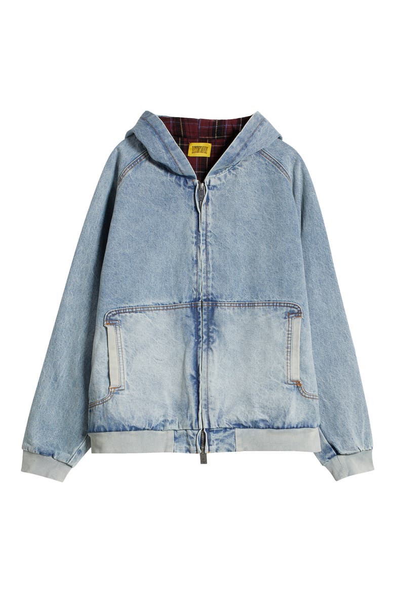 Twin Needed Hooded Denim Jacket, Alternate, color, WASHED INDIGO