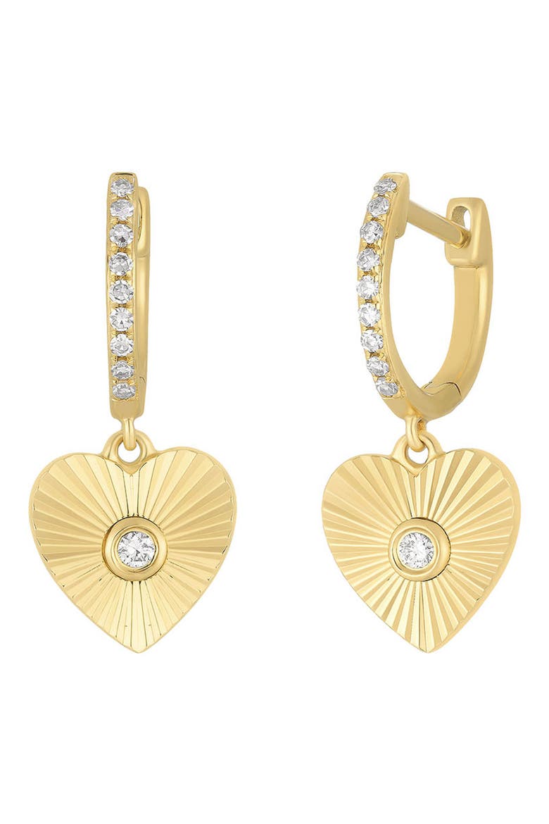 Diamond Fluted Heart Huggie Hoop Earrings, Main, color, 14K YELLOW GOLD