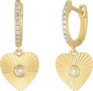 EF Collection Diamond Fluted Heart Huggie Hoop Earrings