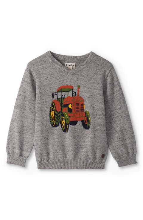 Tractor V-Neck Cotton Intarsia Sweater (Baby)