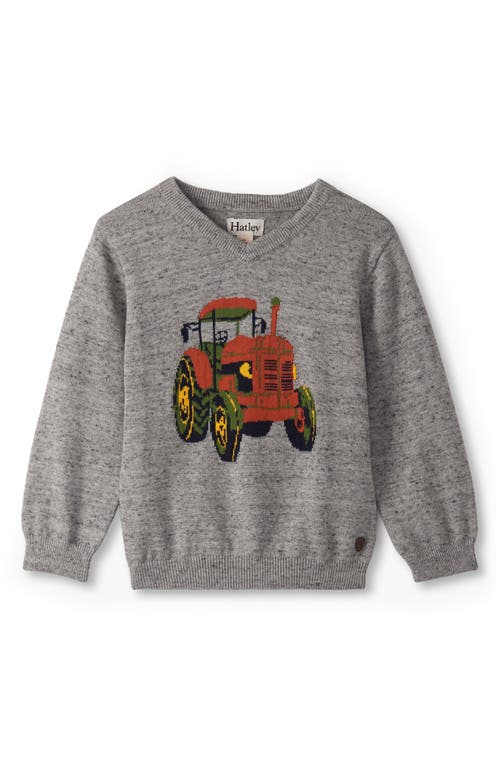 Hatley Tractor V-neck Cotton Intarsia Sweater In Gray