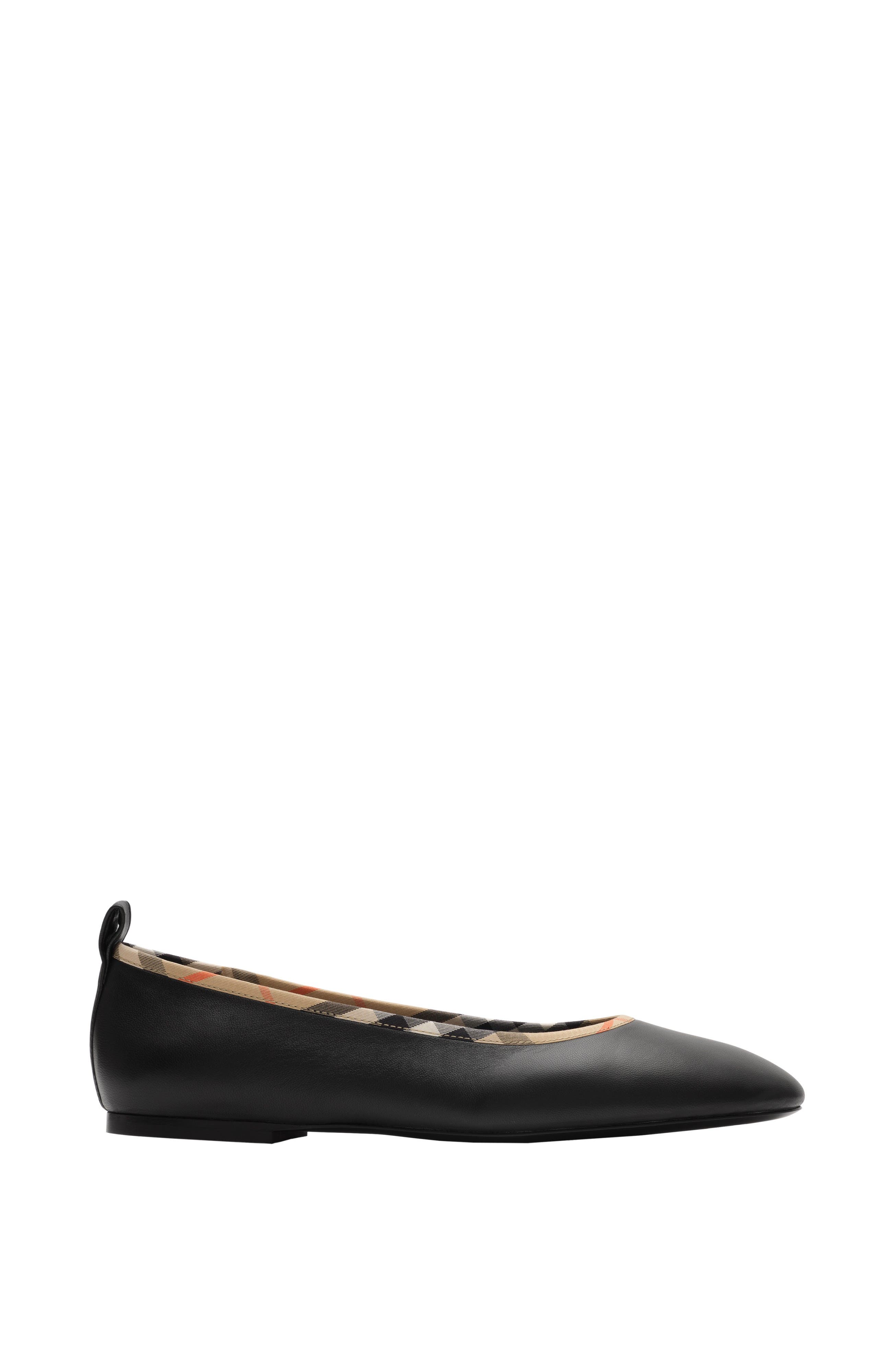 Burberry Check Trim Leather Robin Ballerinas, Main, color, Black