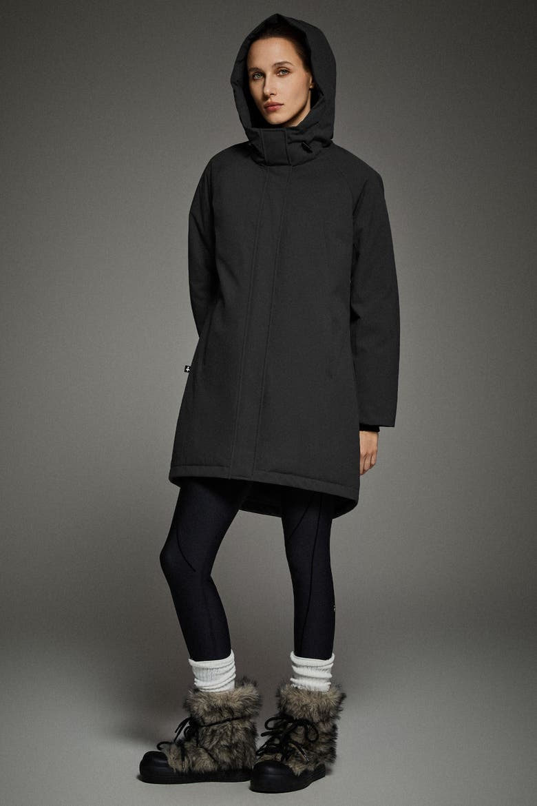 Mid-Length Windproof Parka Coat, Alternate, color, Black
