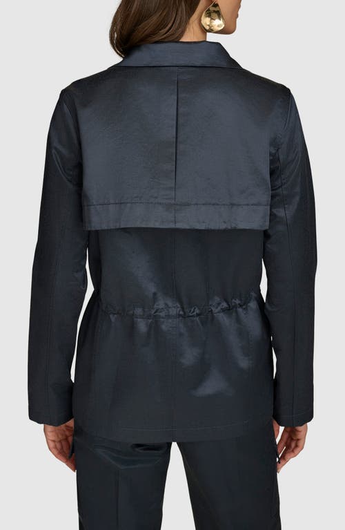 Shop Donna Karan New York Short Cotton Blend Satin Trench Coat In Nightfall
