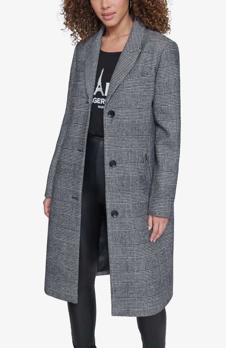 KARL LAGERFELD PARIS Mixed Plaid Wool Blend Coat, Alternate, color, 