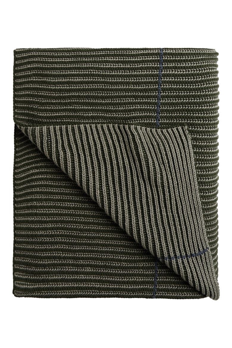 Two-Tone Organic Cotton Ribbed Throw Blanket, Main, color, MOSS AND EVERGREEN