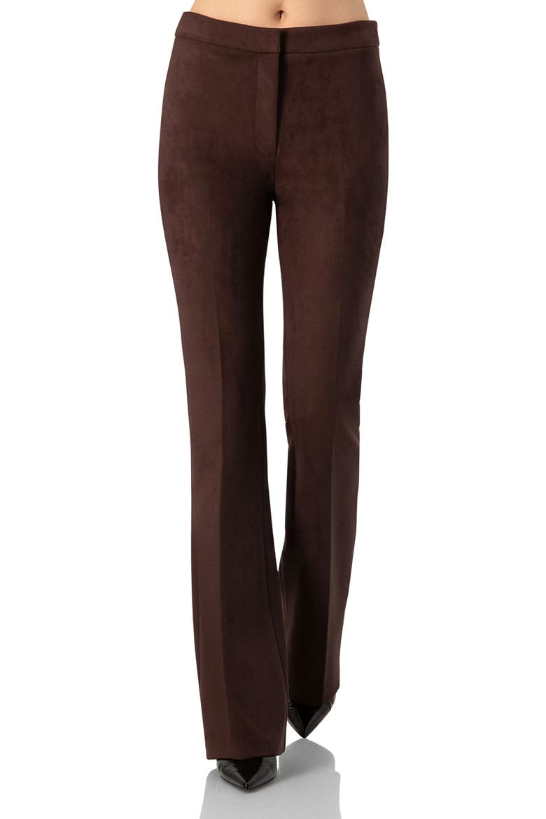 Flared Faux-Suede Trousers with Simulated Back Pockets, Main, color, Brown