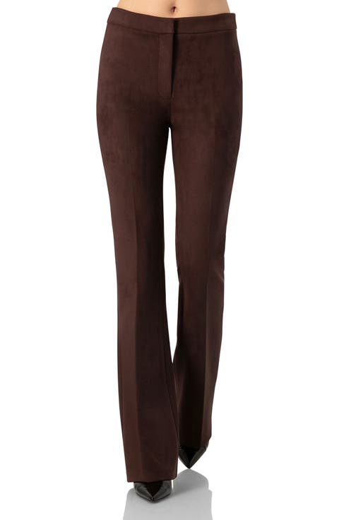 Flared Faux-Suede Trousers with Simulated Back Pockets