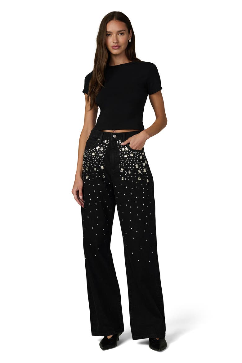 The Harlowe Stone Embellished High Waist Wide Leg Jeans, Alternate, color, CONSTELLATION