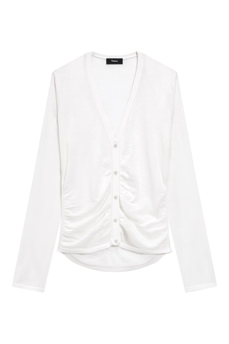 Shirred Merino Wool Cardigan, Alternate, color, NEW IVORY