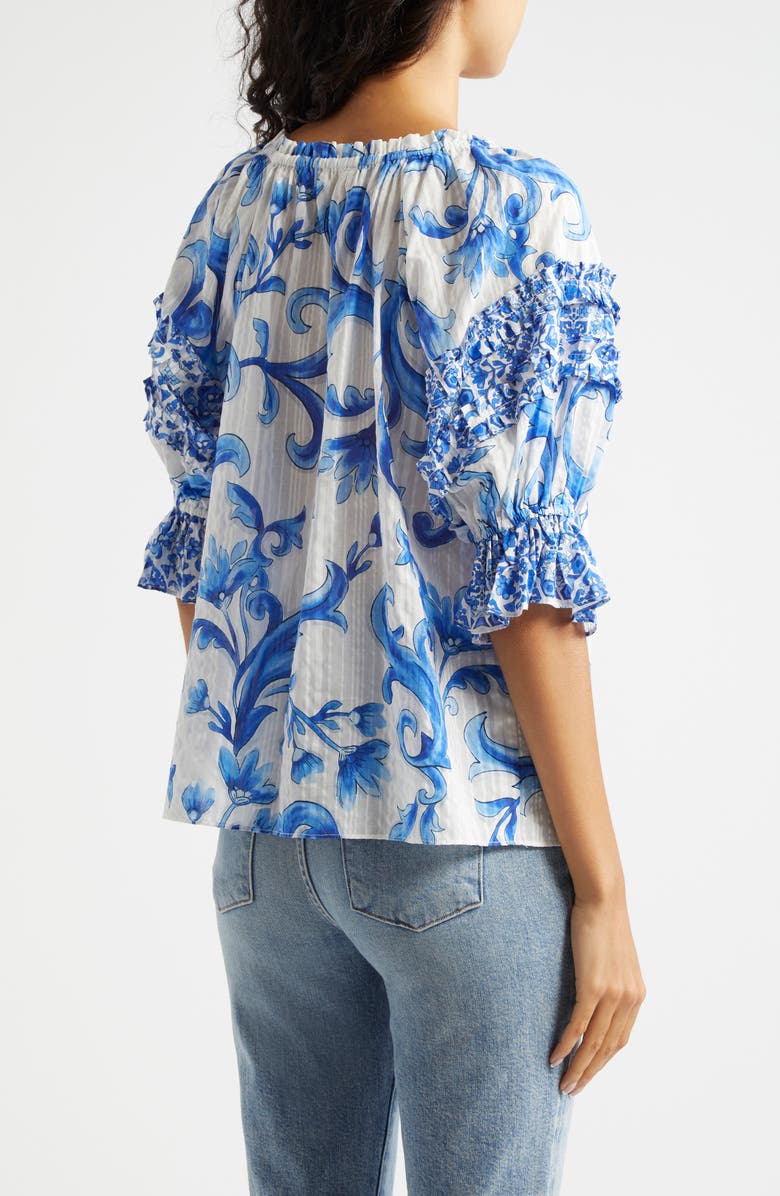 Ramy Brook Lula Print Off the Shoulder Top, Alternate, color, Spring Navy Positano