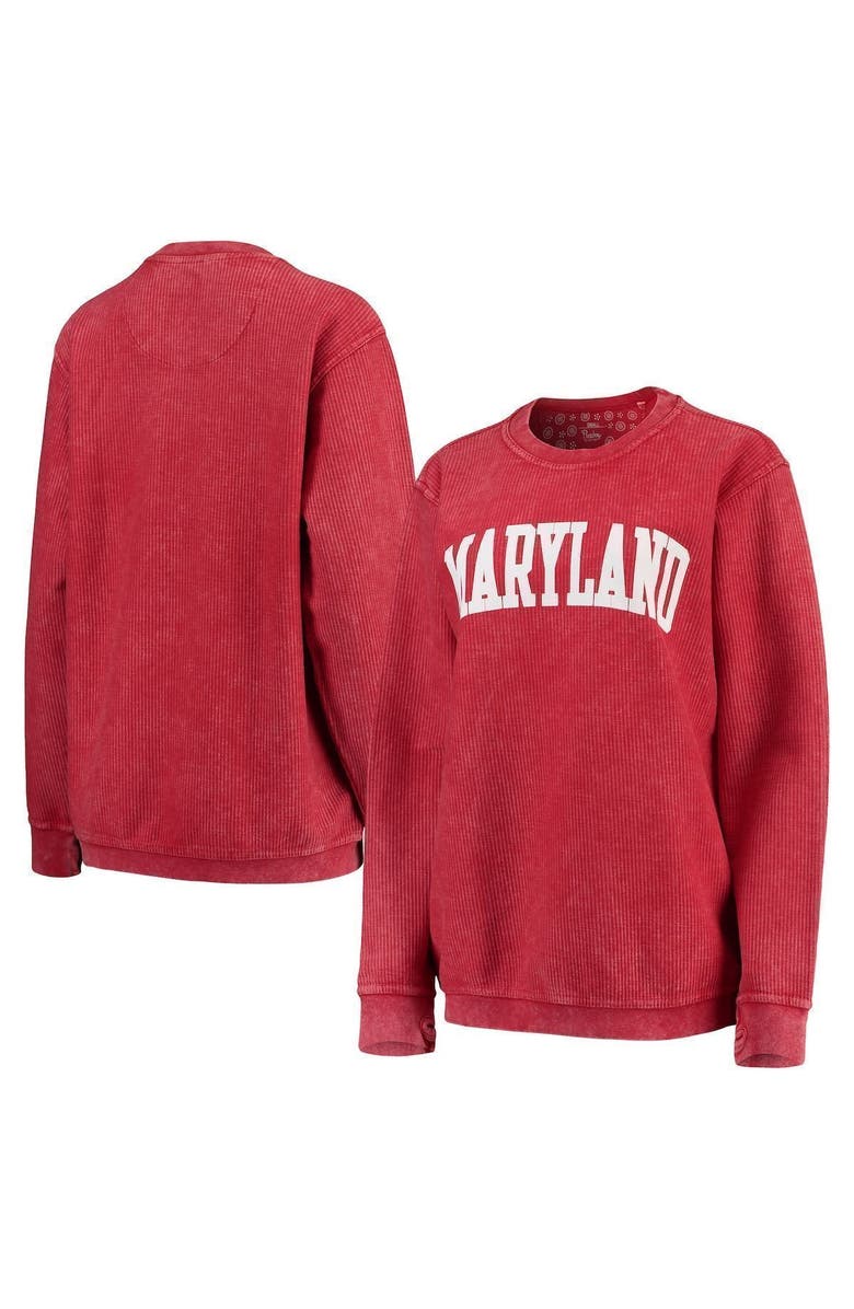 PRESSBOX Women's Pressbox Red Maryland Terrapins Comfy Cord Vintage Wash Basic Arch Pullover Sweatshirt, Main, color, Red