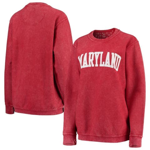 Women's Pressbox Red Maryland Terrapins Comfy Cord Vintage Wash Basic Arch Pullover Sweatshirt