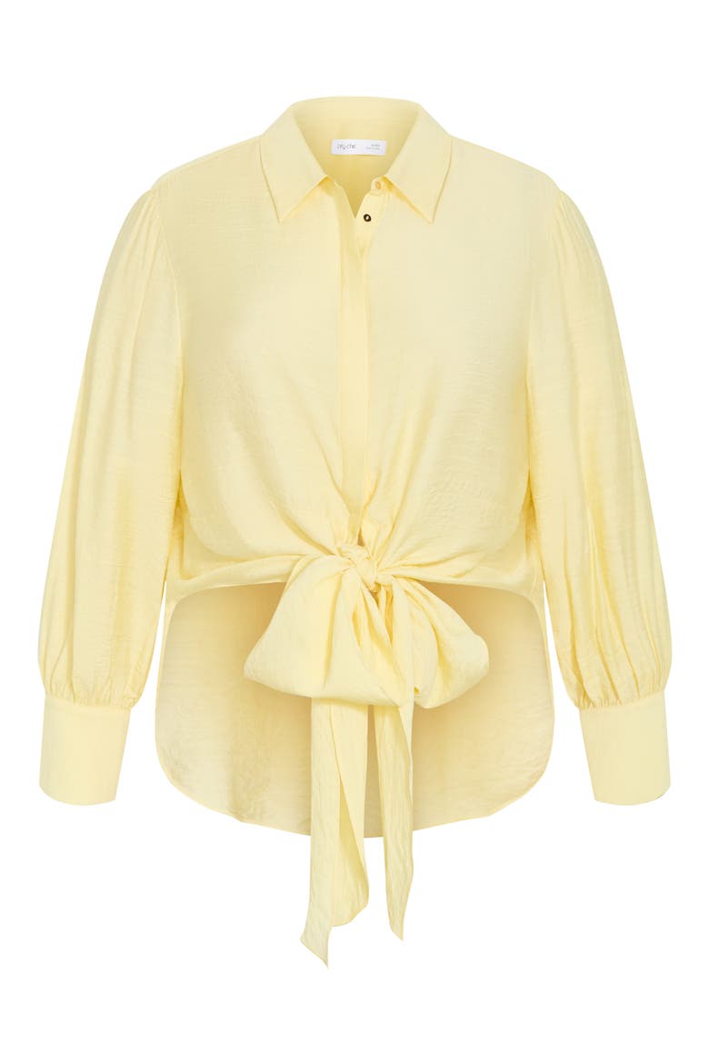 Rosabella Tie Hem Button-Up Shirt, Alternate, color, LEMON DROP