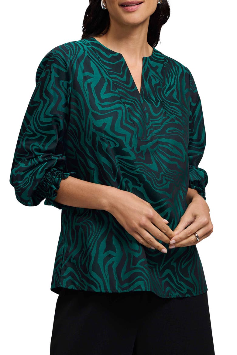 Alicia Zebra Print Cotton Blend Popover Top, Alternate, color, GREEN/ BLACK