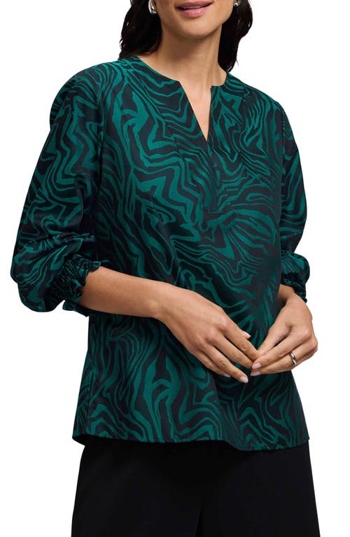 Foxcroft Alicia Zebra Print Cotton Blend Popover Top In Green