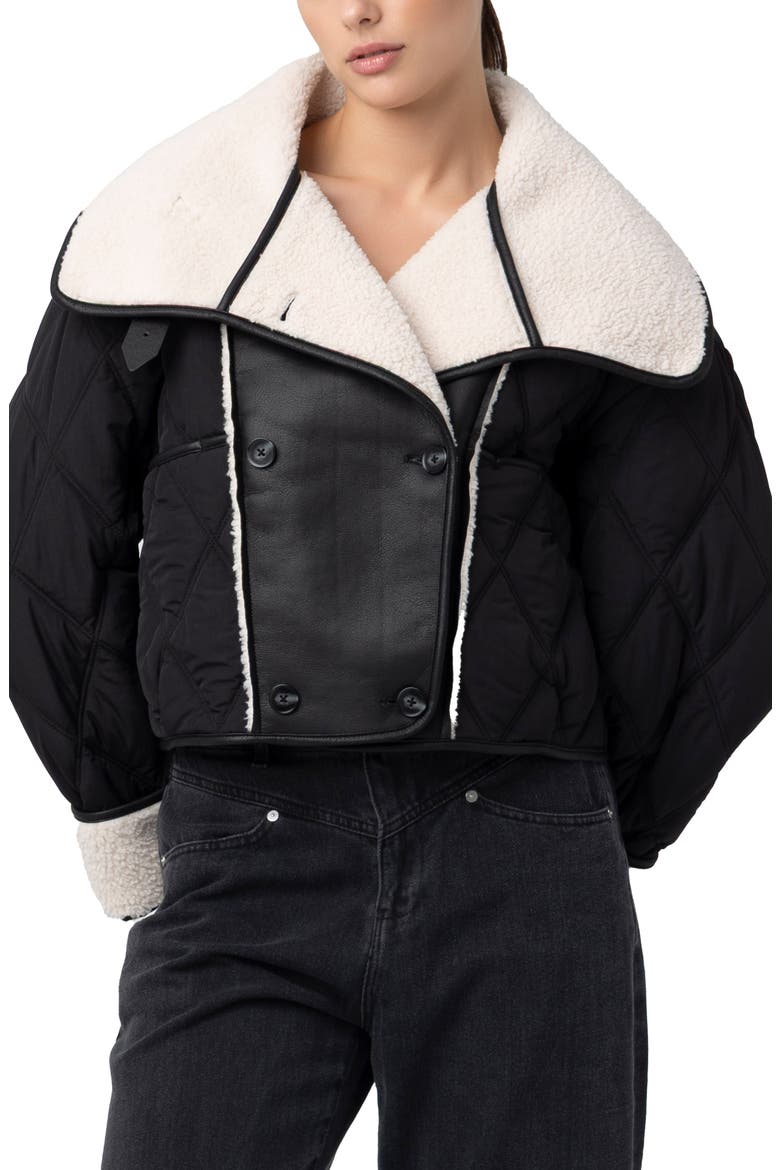 Faux Shearling Quilted Crop Jacket, Alternate, color, SECOND WIND