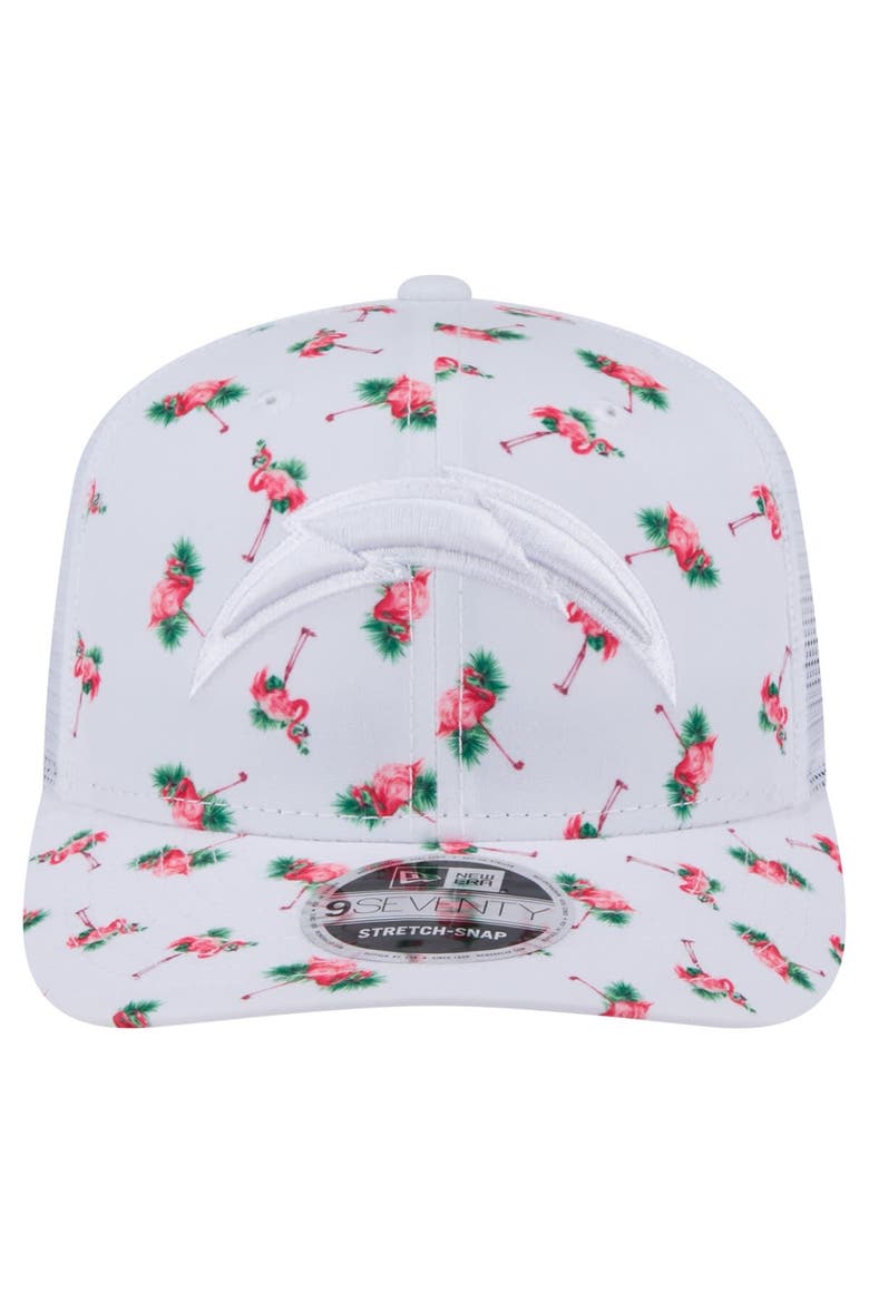 Men's New Era White Los Angeles Chargers Adventure Flamingo Pattern 9SEVENTY Stretch-Snap Hat, Alternate, color, White