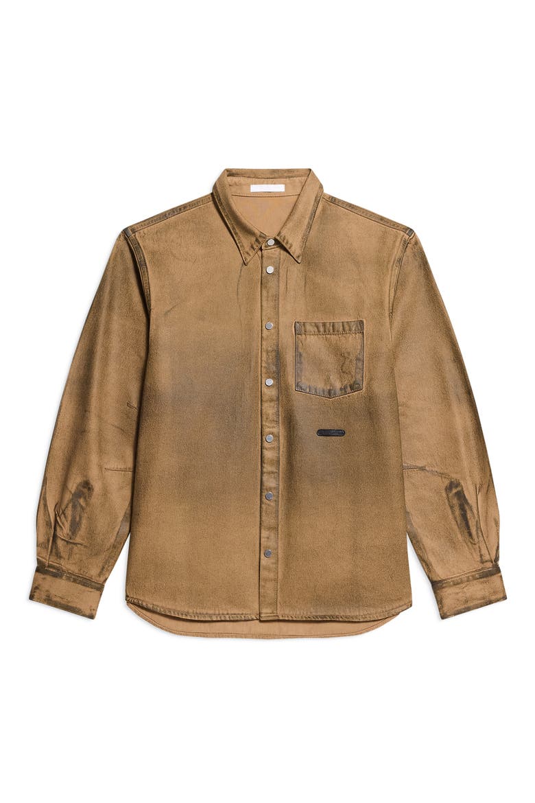 Curved Organic Cotton Denim Snap-Up Shirt, Alternate, color, WAXED OIL STAIN - 26W