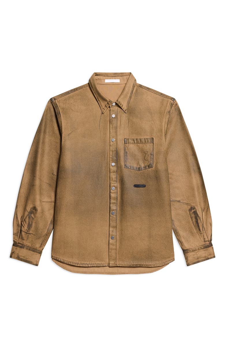 Helmut Lang Curved Organic Cotton Denim Snap-Up Shirt, Alternate, color, Waxed Oil Stain - 26W