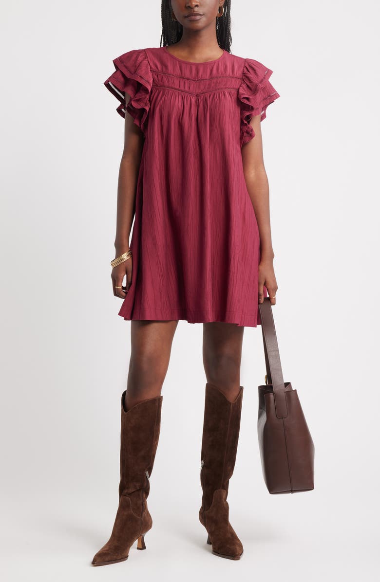 Treasure & Bond Double Ruffle Shift Dress, Alternate, color, Burgundy Rhode