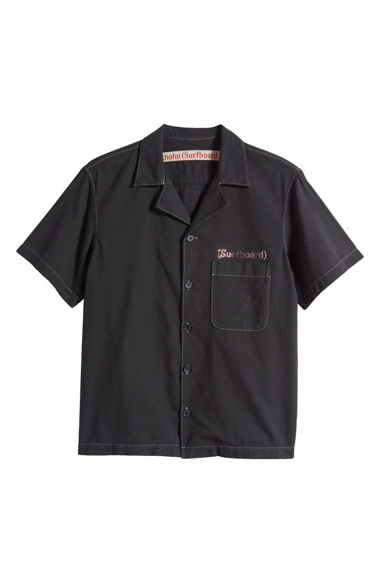 STOCKHOLM SURFBOARD CLUB Stoffe Swarovski<sup>®</sup> Crystal Embellished Short Sleeve Button-Up Shirt, Alternate, color, Overdyed Black