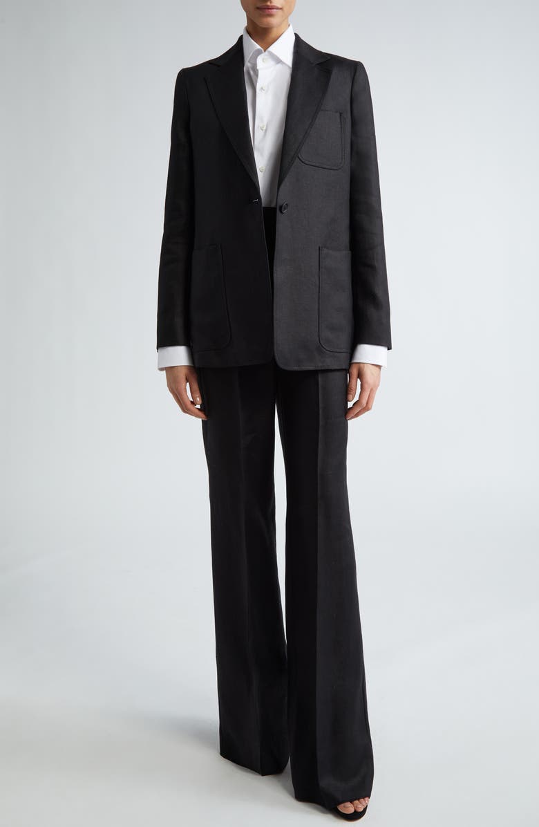Max Mara Boemia Notch Lapel Linen Blazer, Alternate, color, Black