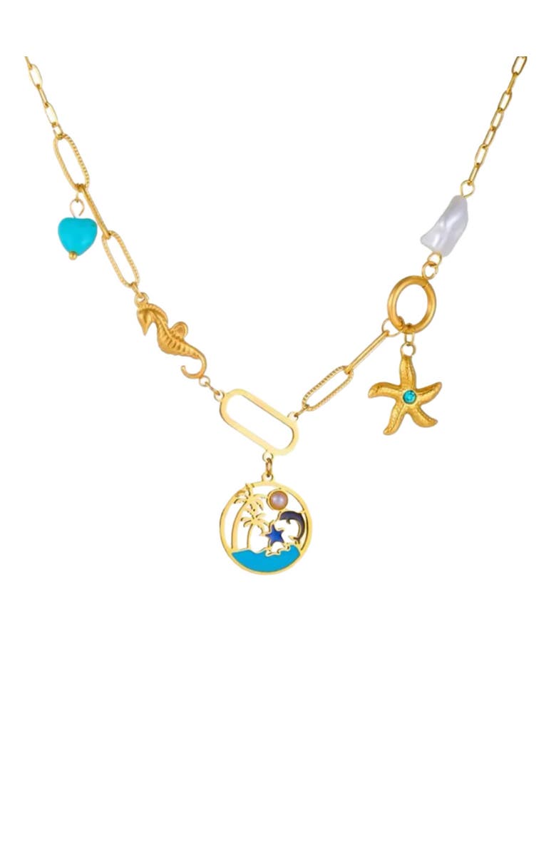 Hollywood Sensation Seaside Charm Turquoise Necklace, Main, color, Gold