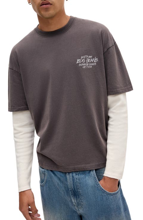 Double Layer Long Sleeve Graphic T-Shirt