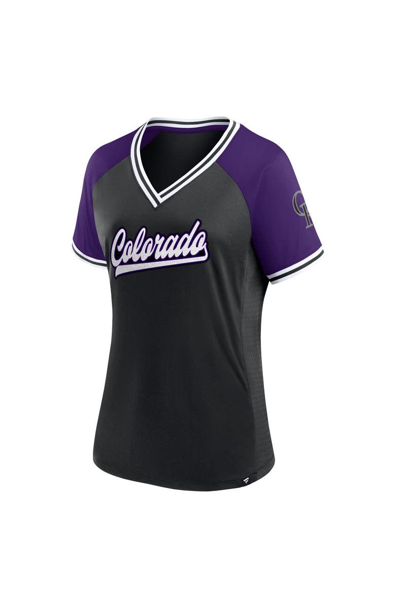 FANATICS Women's Fanatics Branded Black Colorado Rockies Glitz & Glam League Diva Raglan V-Neck T-Shirt, Alternate, color, Black