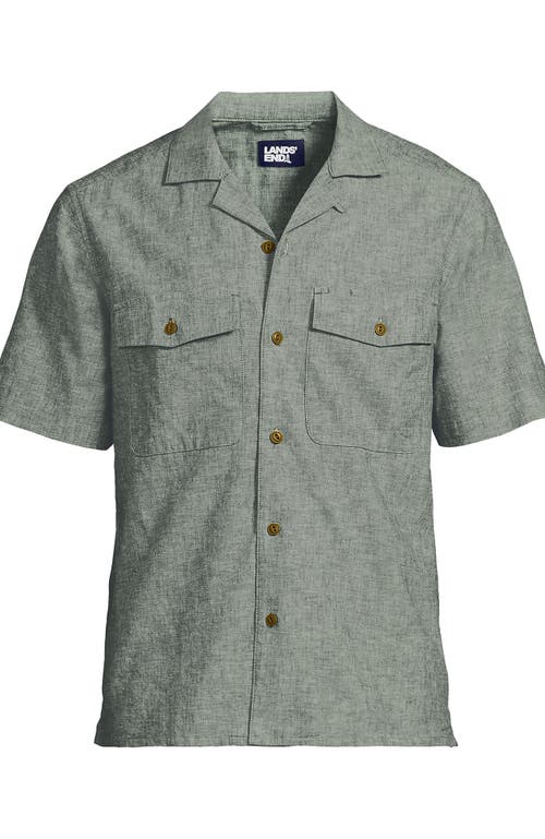 Lands' End Short Sleeve Linen Surplus Shirt In Vintage Pine Green