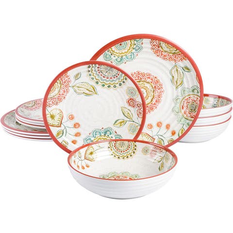 Brick Floral Ripple 12pc Melamine Dinnerware Set