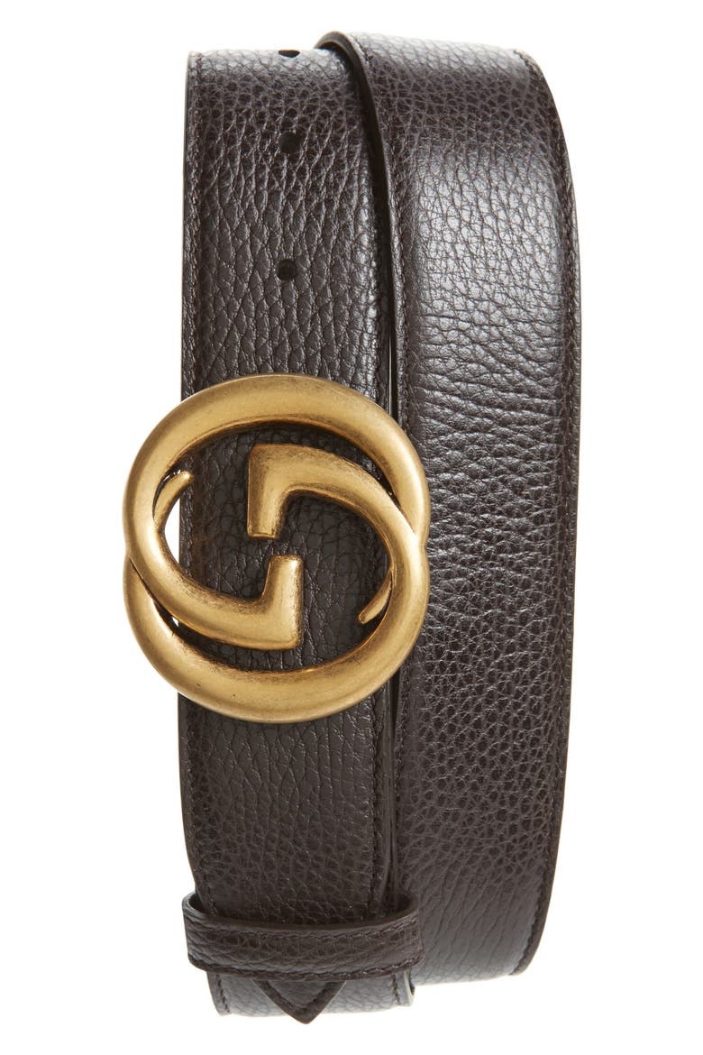 Interlocking-G Calfskin Leather Belt, Main, color, COCOA